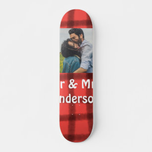 Simple minimal mr and mrs add your name photo red skateboard