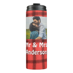 Simple minimal mr and mrs add your name photo red thermal tumbler
