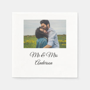 Simple minimal mr and mrs add your name photo wedd napkin
