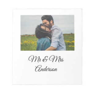 Simple minimal mr and mrs add your name photo wedd notepad