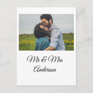 Simple minimal mr and mrs add your name photo wedd postcard