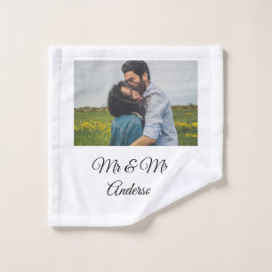 Simple minimal mr and mrs add your name photo wedd wash cloth