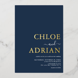 Simple Minimal Navy Blue Wedding Gold