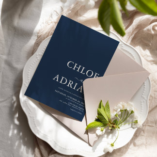 Simple Minimal Navy Blue Wedding Invitation