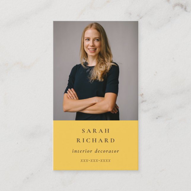 Simple Minimal Ochre Yellow Professional Photo Business Card (Front)