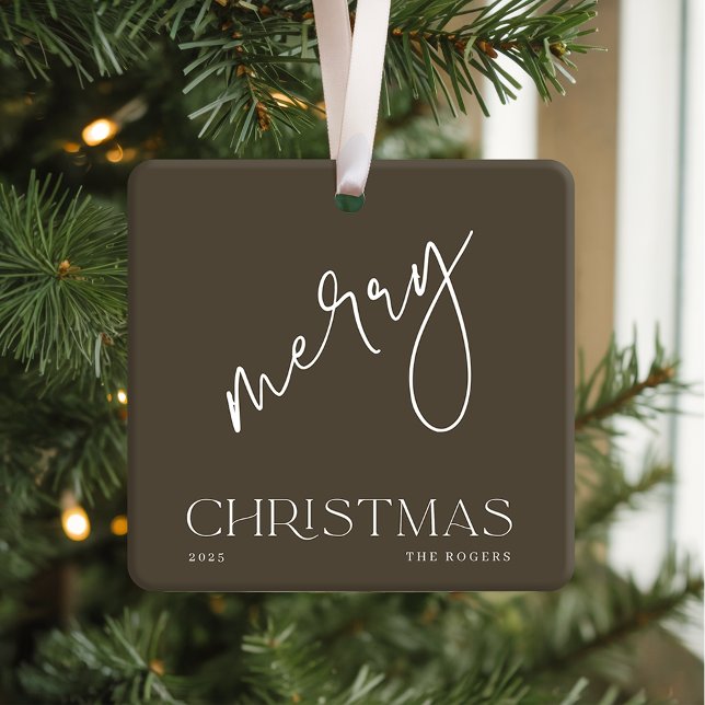 Simple Minimal Olive White Family Name Christmas Ceramic Ornament (Creator Uploaded)