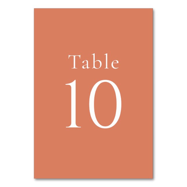 Simple Minimal Orange Citrus Wedding Table Number (Front)