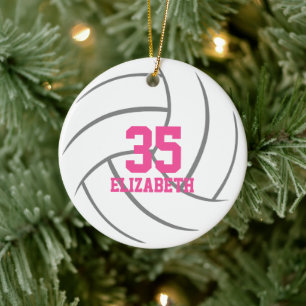 simple minimal personalised girls volleyball ceramic tree decoration