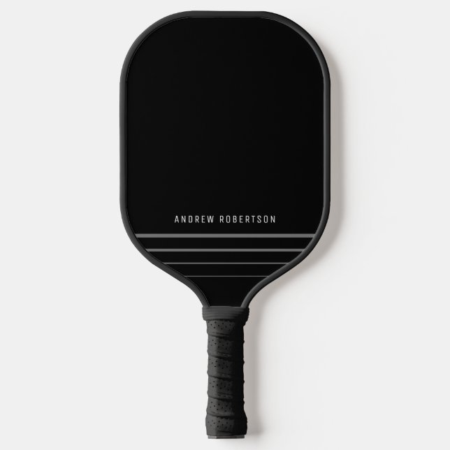 Simple Minimal Personalised Name Grey Black Pickleball Paddle (Front)