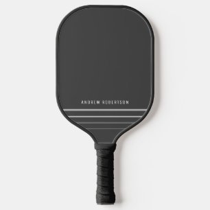 Simple Minimal Personalized Name Gray Stripe Pickleball Paddle