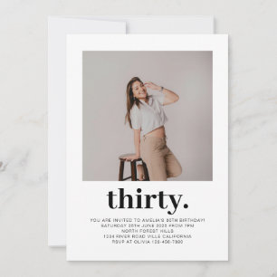 Simple Minimal Photo 30th Birthday  Invitation