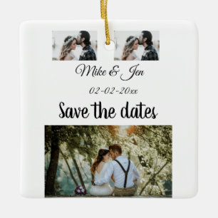 Simple minimal photo collage save the date invitat ceramic ornament