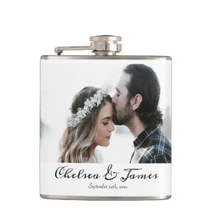 Simple Minimal Photo Name Wedding  Hip Flask