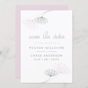 Simple Minimal Pink and Charcoal  Flowers Invitation