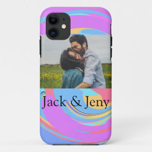 Simple minimal pink blue watercoloradd name photo iPhone 11 case