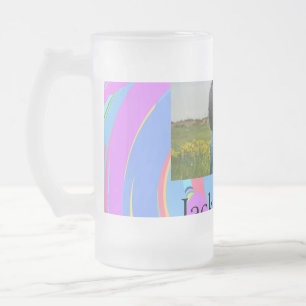 Simple minimal pink blue watercoloradd name photo frosted glass beer mug