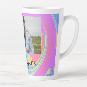 Simple minimal pink blue watercoloradd name photo latte mug
