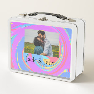 Simple minimal pink blue watercoloradd name photo metal lunch box