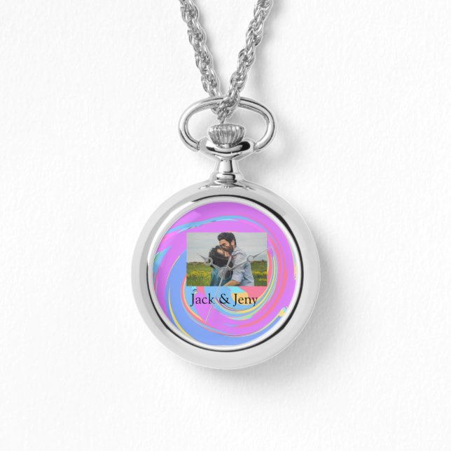 Simple minimal pink blue watercoloradd name photo  watch (Front)