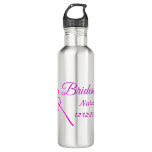 Simple minimal pink bridesmaid add name year text  710 ml water bottle