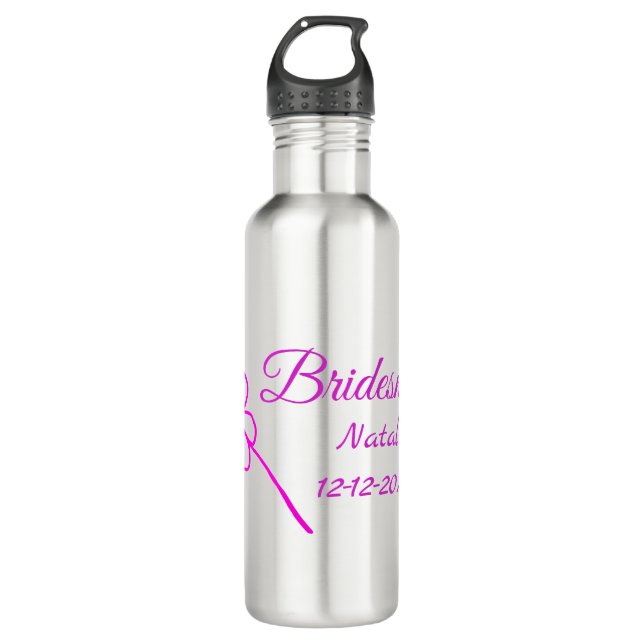 Simple minimal pink bridesmaid add name year text  710 ml water bottle (Front)