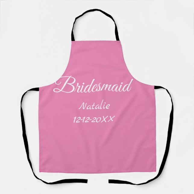 Simple minimal pink bridesmaid add name year text  apron (Front)