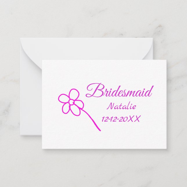 Simple minimal pink bridesmaid add name year text  card (Front)