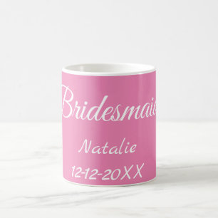 Simple minimal pink bridesmaid add name year text coffee mug