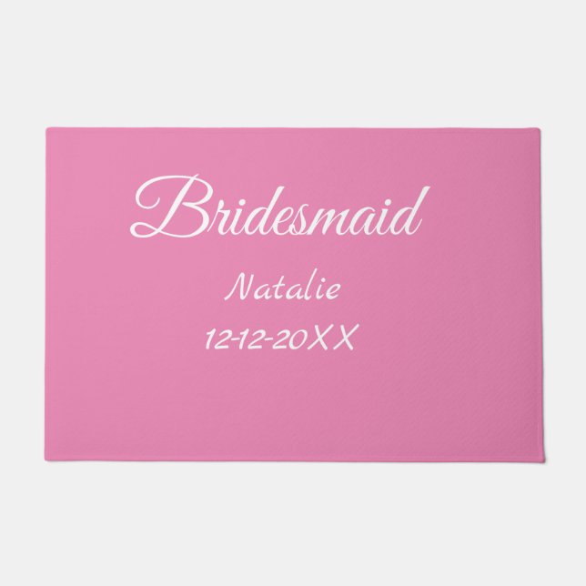 Simple minimal pink bridesmaid add name year text  doormat (Front)