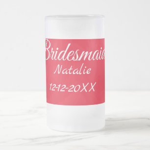 Simple minimal pink bridesmaid add name year text frosted glass beer mug