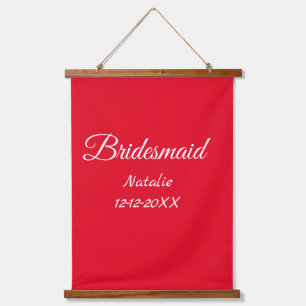 Simple minimal pink bridesmaid add name year text hanging tapestry
