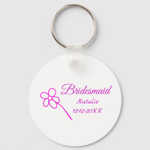 Simple minimal pink bridesmaid add name year text  key ring
