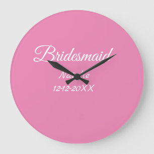 Simple minimal pink bridesmaid add name year text large clock