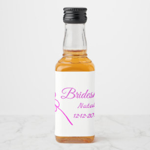 Simple minimal pink bridesmaid add name year text  liquor bottle label
