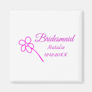 Simple minimal pink bridesmaid add name year text  magnet