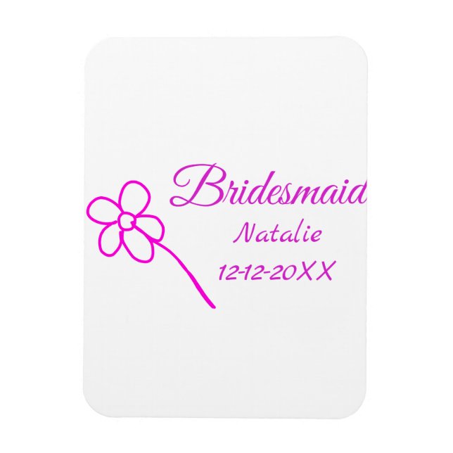 Simple minimal pink bridesmaid add name year text  magnet (Vertical)