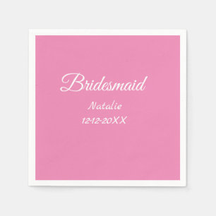 Simple minimal pink bridesmaid add name year text  napkin