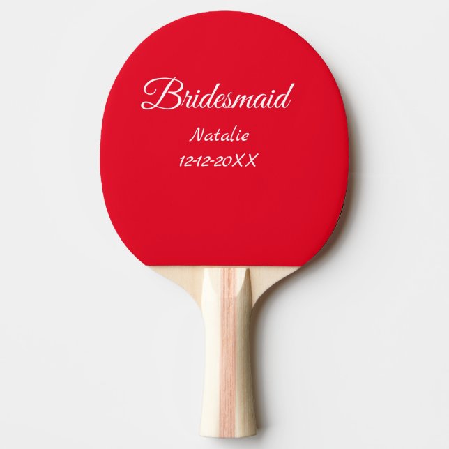 Simple minimal pink bridesmaid add name year text  ping pong paddle (Front)