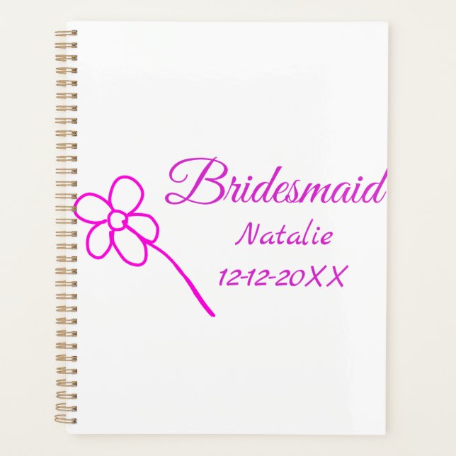 Simple minimal pink bridesmaid add name year text  planner (Front)