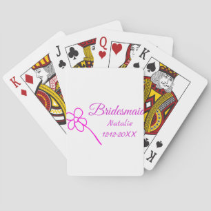 Simple minimal pink bridesmaid add name year text playing cards