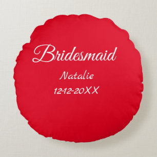 Simple minimal pink bridesmaid add name year text round cushion