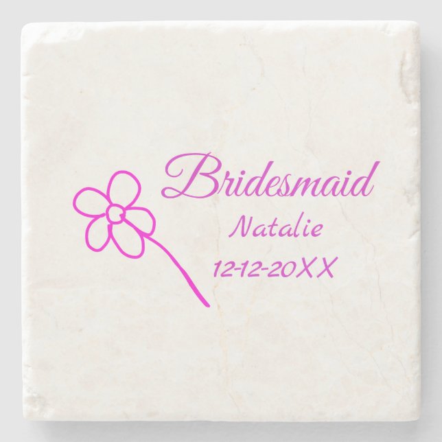 Simple minimal pink bridesmaid add name year text  stone coaster (Front)
