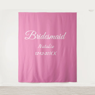 Simple minimal pink bridesmaid add name year text  tapestry