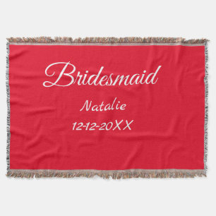 Simple minimal pink bridesmaid add name year text throw blanket