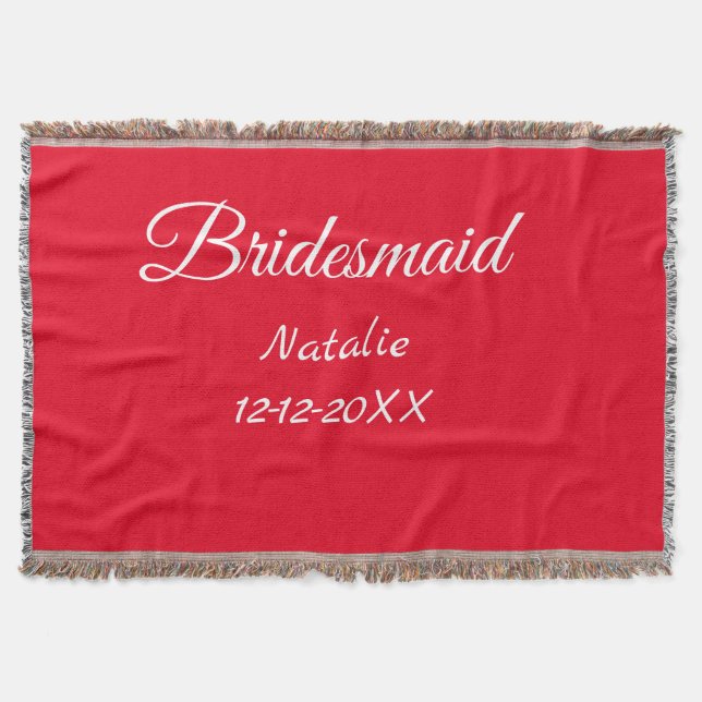 Simple minimal pink bridesmaid add name year text  throw blanket (Front)