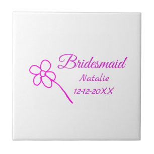 Simple minimal pink bridesmaid add name year text  tile