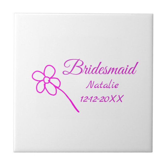 Simple minimal pink bridesmaid add name year text  tile (Front)