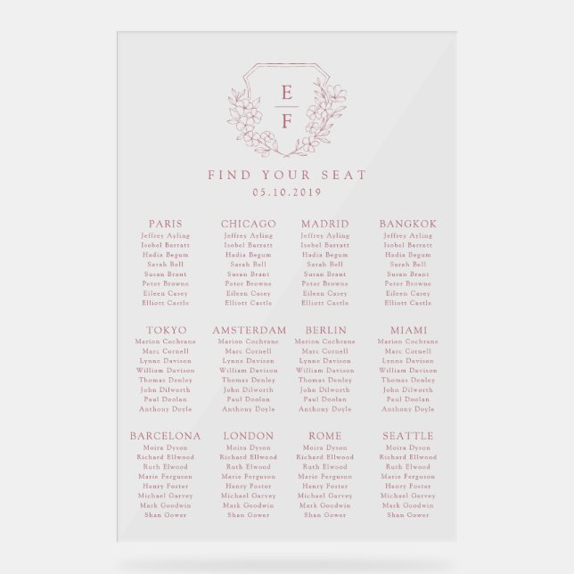 Simple Minimal Pink Cherry Blossom Seating Chart (Front)
