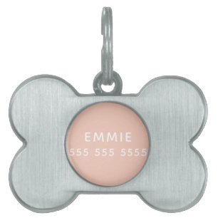Simple minimal pink custom personalised dog bone pet ID tag