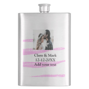 Simple minimal pink glitter add your text name yea hip flask